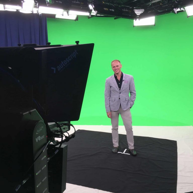 Television Studio green screen interview at work